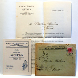 Michelin Motorcykle Pneumatic 1911. Prisliste fra Claudi Fischer Aalborg 1911.