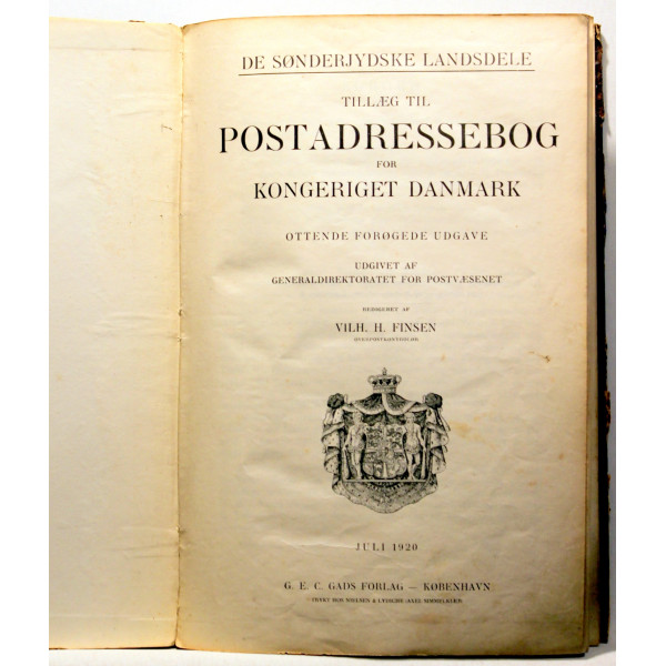 Tillæg til Postadressebog for Kongeriget Danmark ottende forøgede udgave - de Sønderjydske Landsdele