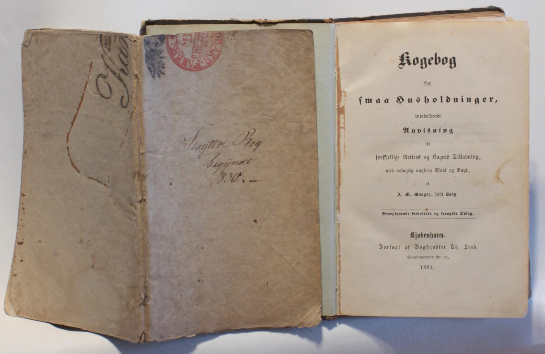 Kogebog for smaa Husholdninger. Slagter Bog begyndt 1830