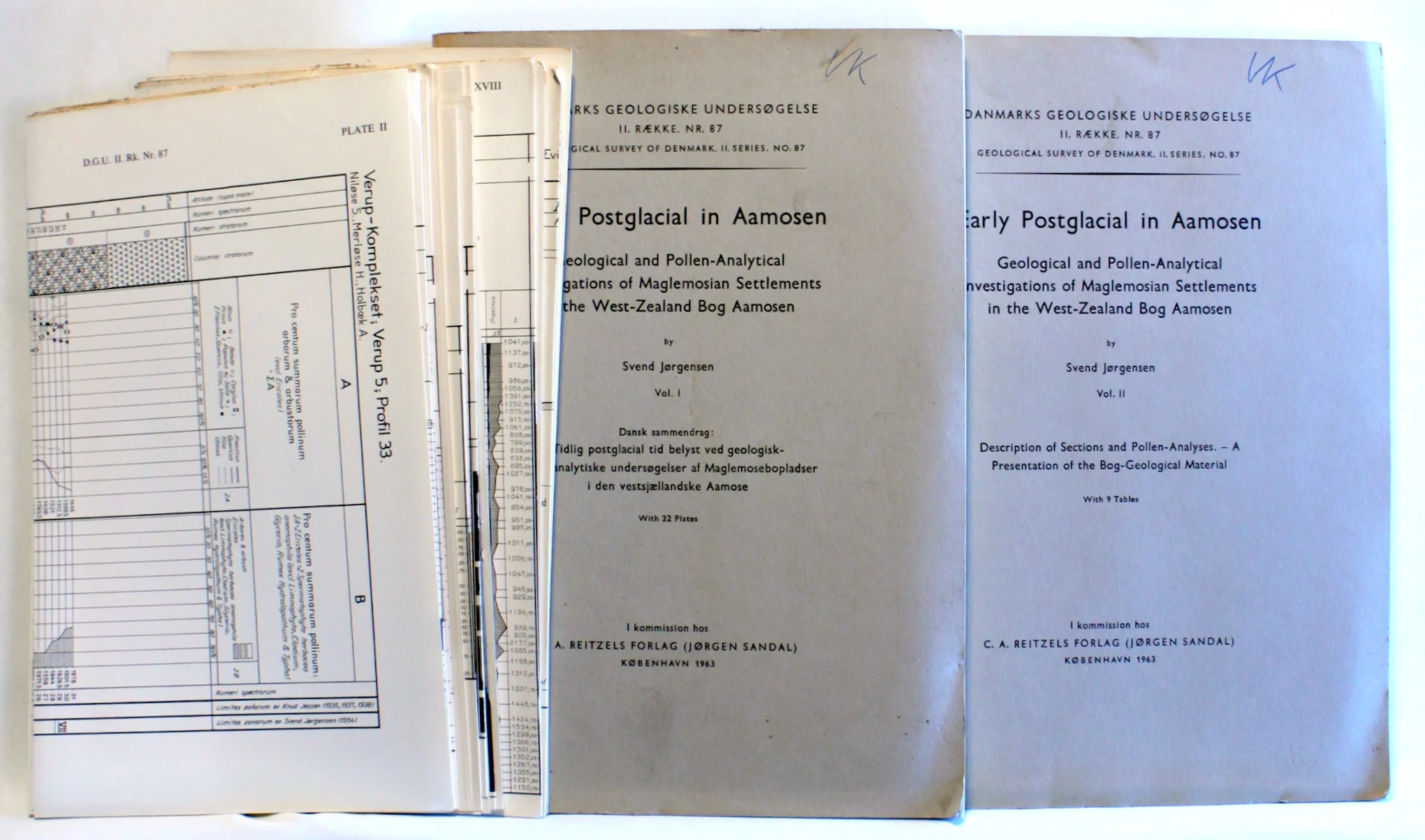 Early postglacial in Aamosen. Geological and pollen-analytical investigations of Maglemosian settlements in the West-Zealand bog Aamosen. Vol. 1 + 2