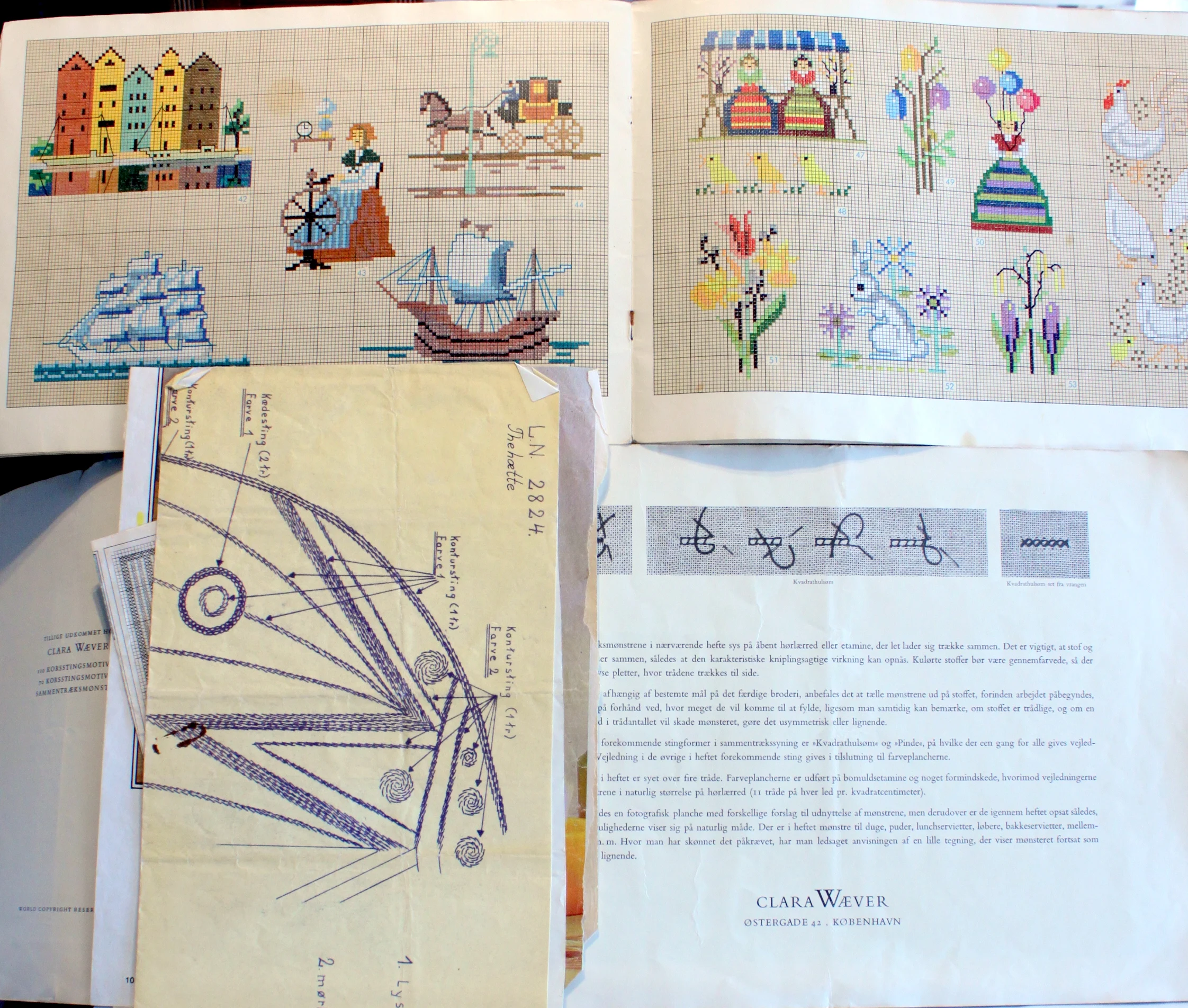 Bogomslag: Sammentræksmønstre. Skandinaviska Korsstygn. O. Oehlenschlägers Eftf. af Clara Wæver. Dollfus-Mieg & Cie Paris.