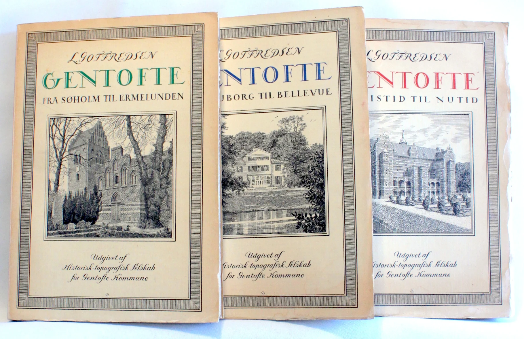 Bogomslag: Gentofte. I: Fra istid til nutid. II: Fra Tuborg til Bellevue. III: Fra Søholm til Ermelunden. af L. Gotfredsen