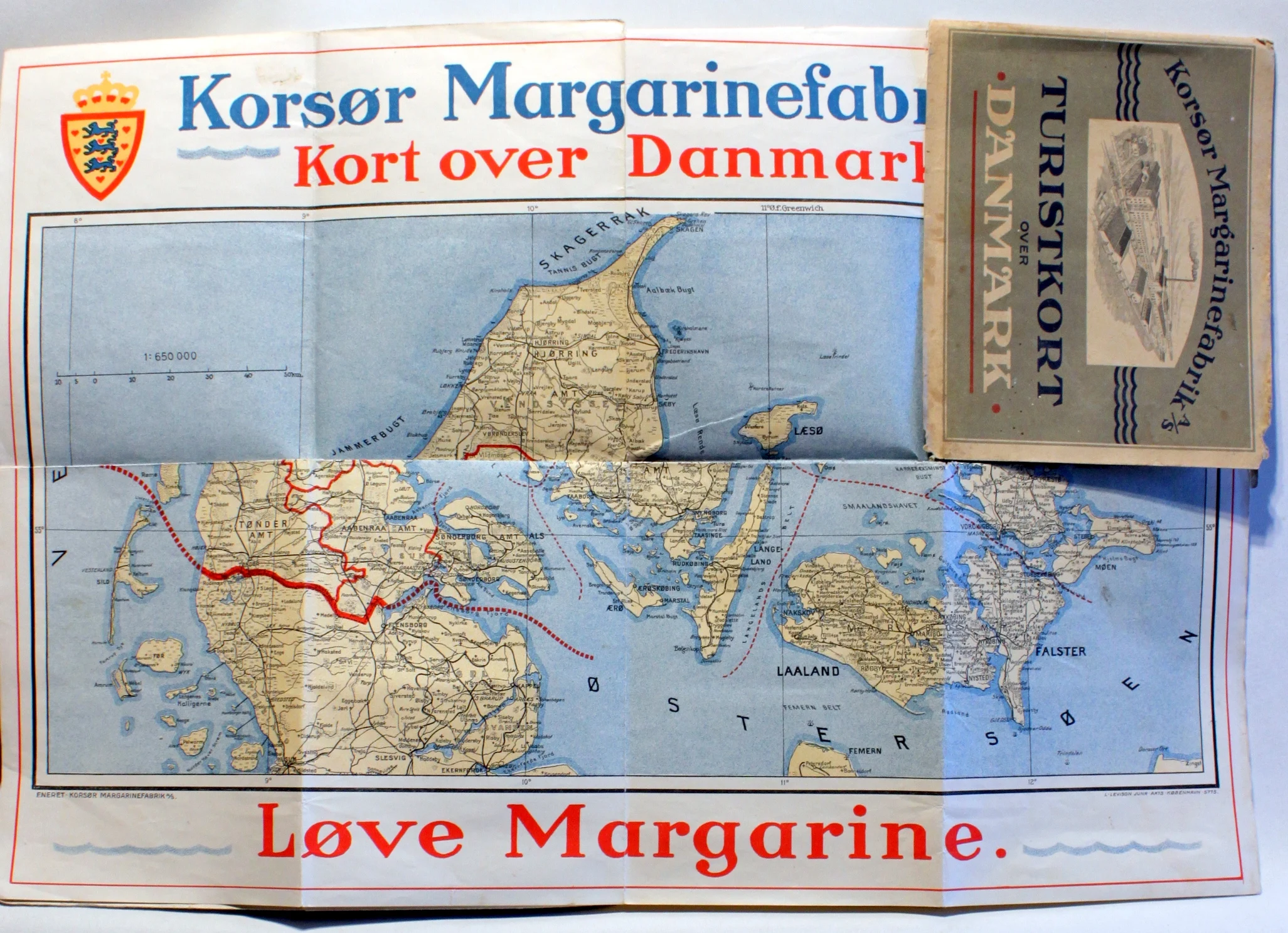 Korsør Margarinefabrik A/S Turistkort over Danmark
