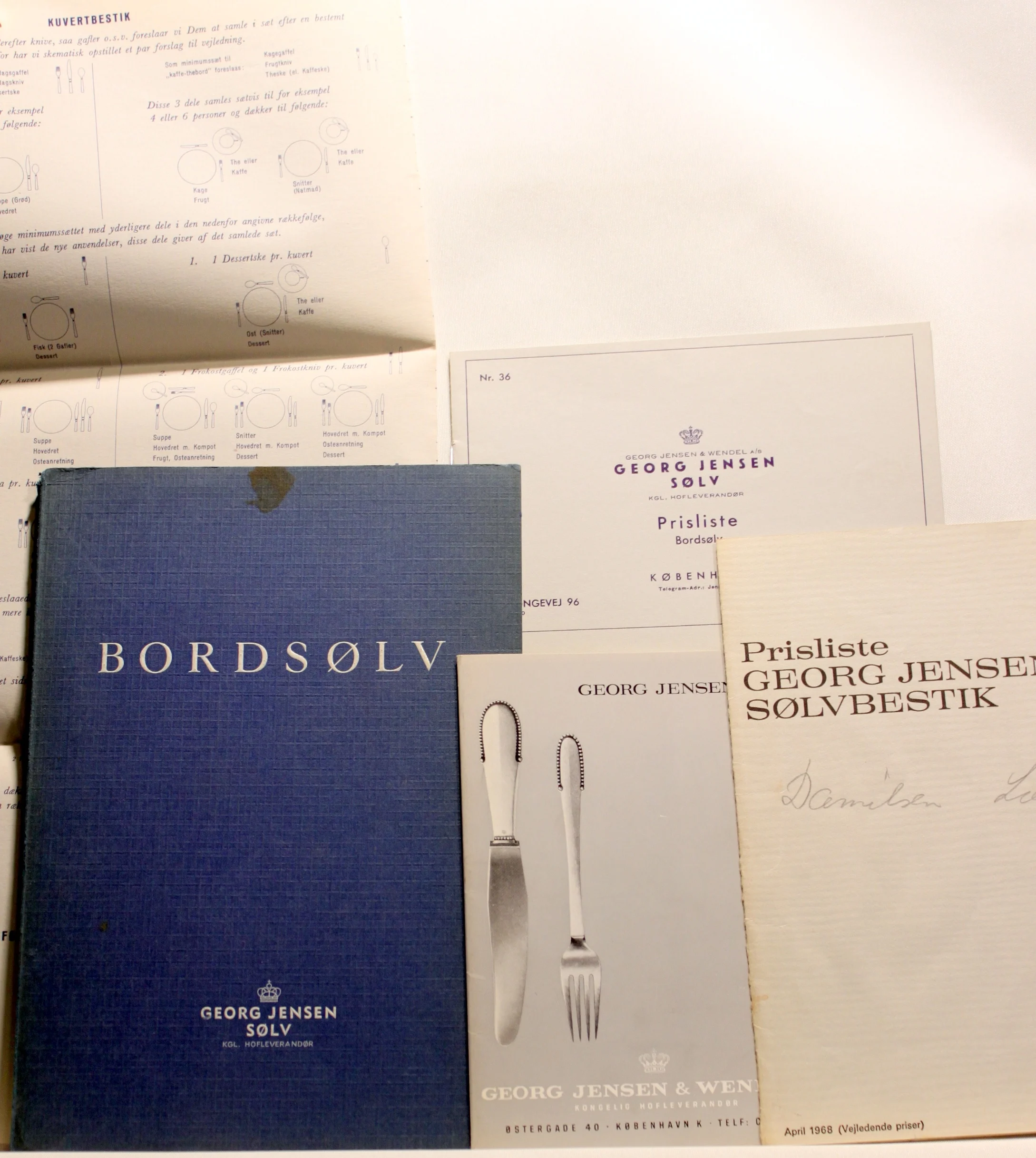 Georg Jensen Sølv. Bordsølv. Prisliste m.m.